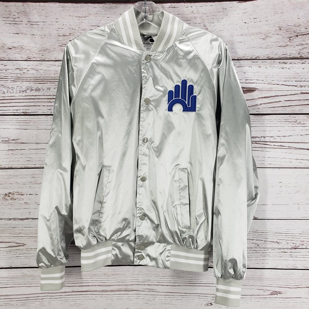 Augusta Sportswear Adult Satin Silver Be Awesome Varsity Jacket Size Small